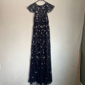 Asos Embellished Sequined Maxi Gown Dress Sheer Sz 2 Whimsigoth Moon Flutter